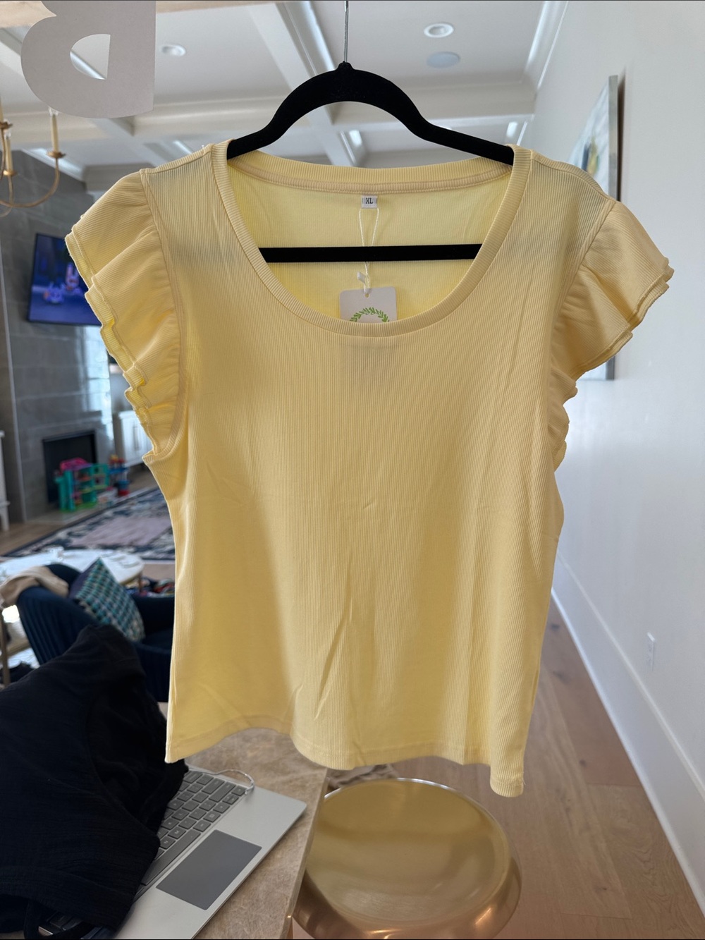 Women’s Yellow Ruffle Sleeve Scoop Neck Top